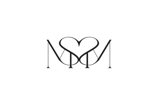 Luxury NMS Letter Heart Monogram - Elegant Wedding Initial Logo for Beauty and Boutique Branding