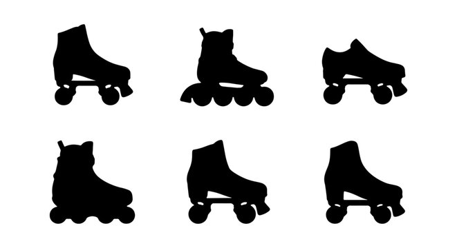 Retro Roller Skate Silhouettes, Vintage Quad Skates, Classic Inline Skates, Set of 6