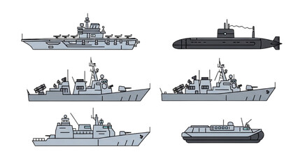 Naval fleet comprising warships and submarine in formation at sea © Stock Image Paradise