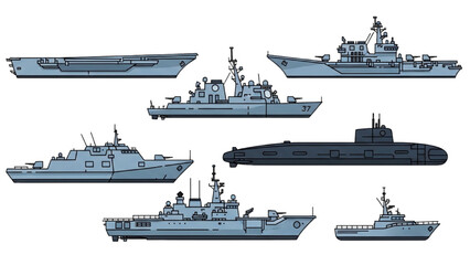 Naval fleet comprising various warships cruising together at sea in formation © Stock Image Paradise