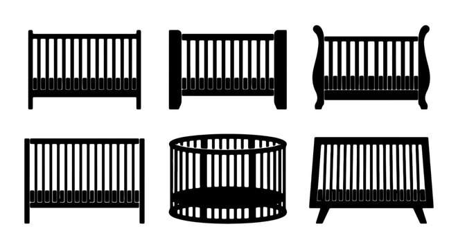 Baby Crib Silhouettes: Vector Icons for Nursery, Furniture, and Childcare Design