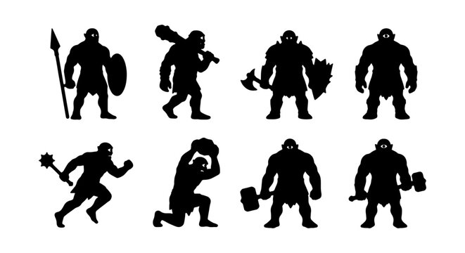 Orc Silhouette Set, Fantasy Warrior Icons, Monster Vector Graphics, Mythical Creature Collection