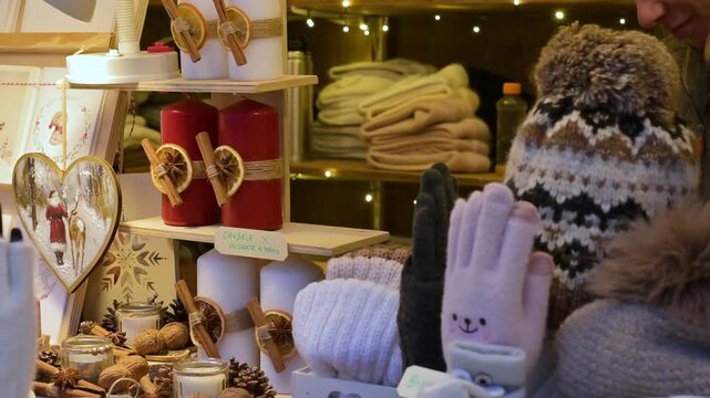 Hands Exchanging Money at Handmade Craft Market Stall Close Up