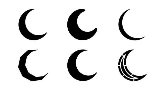 Crescent Moon Icons, Celestial Body Symbols, Night Sky Shapes, Lunar Phases