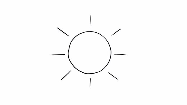 Hand drawn weather icon set with sun clouds rain drops and small plant sprout black outline