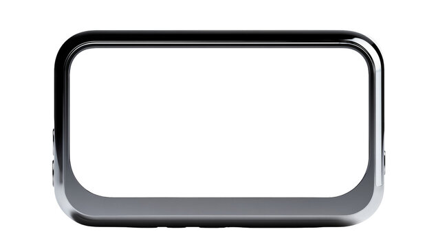 Polished chrome frame with rounded corners, isolated on transparent background