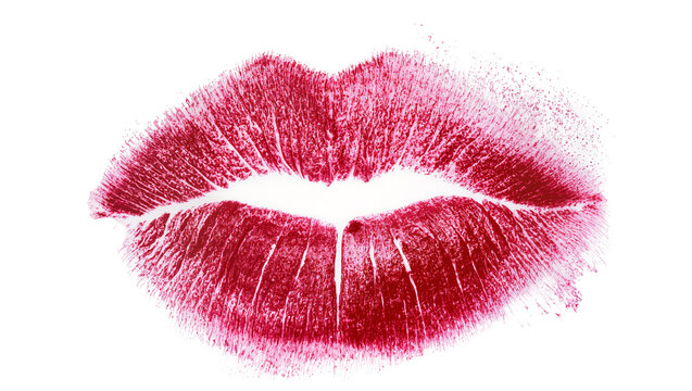 Red lipstick kiss mark imprint, isolated on transparent background