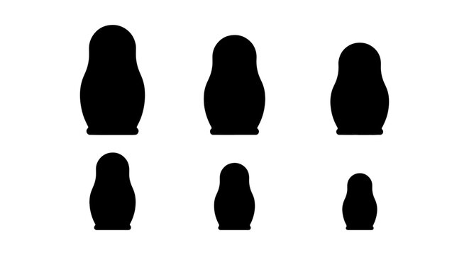 Russian Nesting Dolls Silhouette Set, Matryoshka Figures, Traditional Folk Art Icons