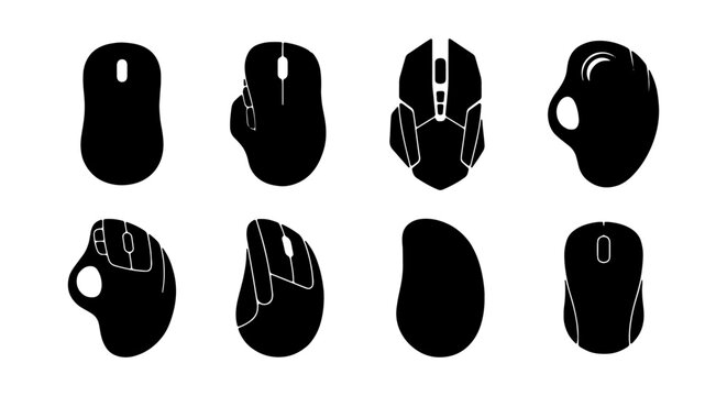 Computer Mouse Icons, Ergonomic & Wireless Designs, Digital Input Devices, Vector Set