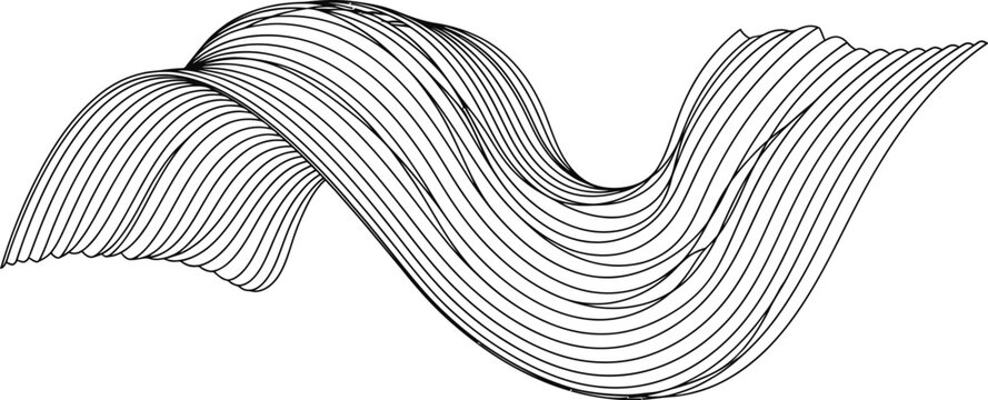 Abstract flowing wavy shape composed of parallel horizontal lines line art illustration with black lines abstract parallel horizontal movement illustration isolated
