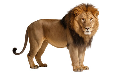 Majestic male lion with full mane, standing proudly isolated on transparent background © Sofix