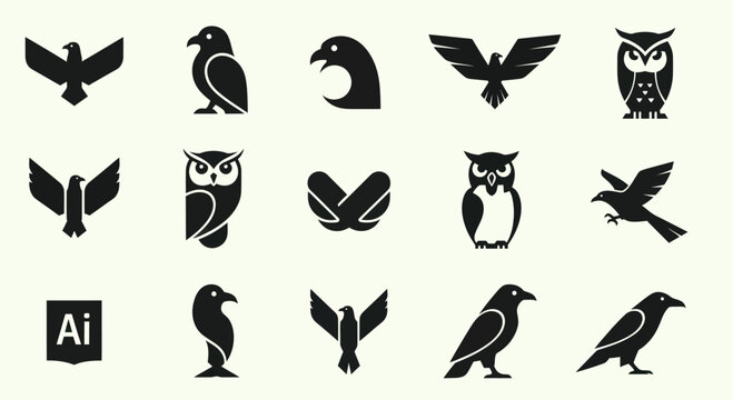 Bird Icon Set: Eagles, Owls, Crows, and More - Vector Graphics
