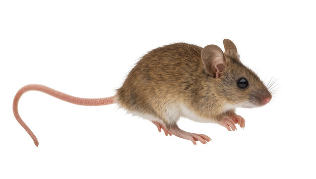 Small brown mouse with long tail, isolated on transparent background