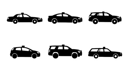 Police car silhouette set, 6 emergency vehicle icons, law enforcement patrol car vectors © Roksana