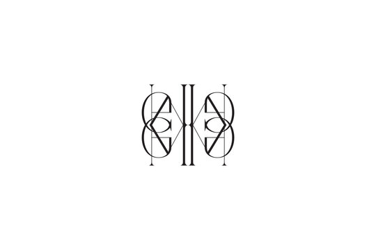 Elegant EM Monogram Logo Design, Symmetrical Black Geometric Serif Initials, Modern Branding Identity Artwork