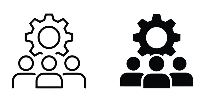 Human Resources and Workforce Management Icons with Gear and Employee Symbols for Corporate Organization and Teamwork Concepts