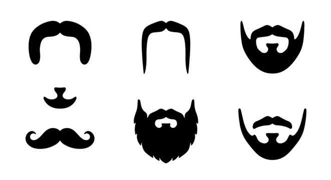 Black Silhouette Facial Hair Styles Vector Set: Beards, Mustaches, and Goatees for Graphic Design and Illustration