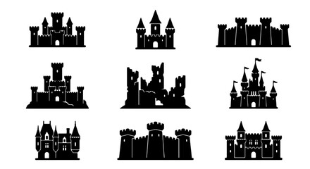 Medieval Castle Silhouettes, Fantasy Fortress Icons, Royal Palace Vector Set, Historic Architecture Collection © Samim