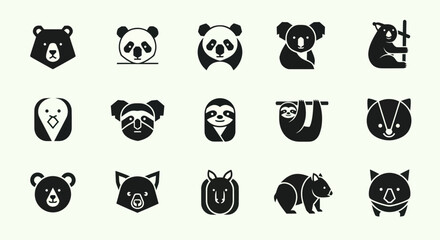 Cute Animal Icons: Panda, Koala, Sloth, Bear, Penguin, Badger, Red Panda © anindya
