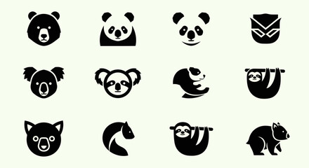 Fototapeta premium Cute Animal Icons Set: Pandas, Koalas, Sloths, Bears, and More - Vector Graphics