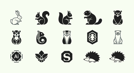 Obraz premium Cute Animal Icons Set: Rabbit, Squirrel, Beaver, Otter, Hedgehog, Bear