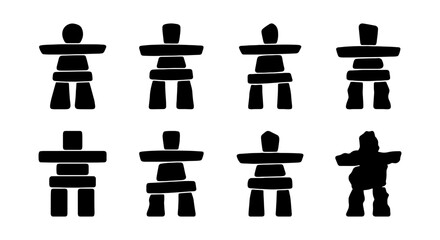 Inukshuk Icons Set, Arctic Landmark Symbols, Stone Figure Collection, Navigation Markers © Asif