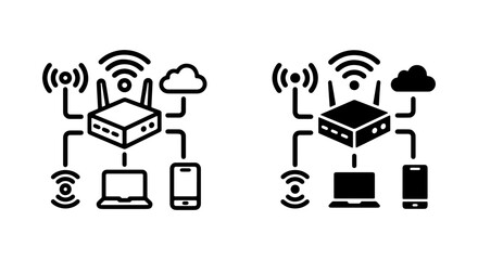 Network Router and Connected Devices Icons Set, Wireless Technology and Cloud Computing Symbols, Digital Connectivity Vector Graphics © Rashedul