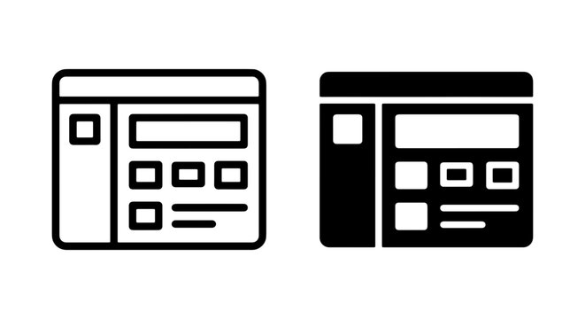 Web Design Layout Icons, Website Wireframe Elements, User Interface Structure Graphics, Digital Blueprint Symbols