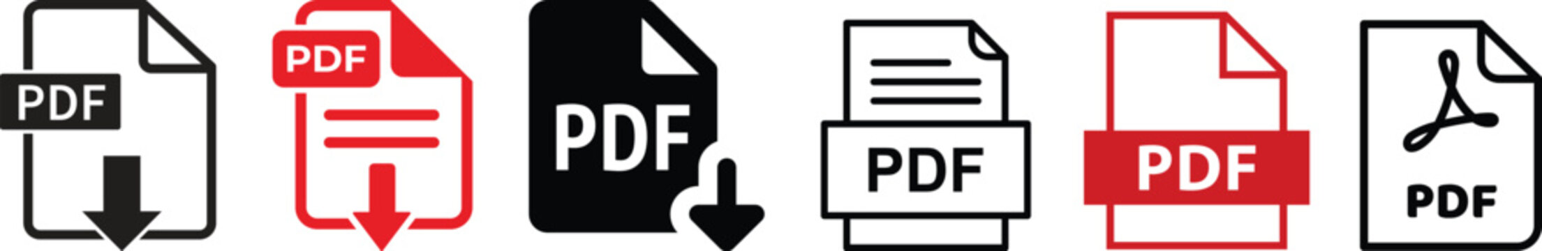 PDF file format icons set. PDF file download symbols.PDF file format icon.PDF file download icon flat trendy vector illustration isolated .File format extensions. doc, xls, ppt, pdf file format