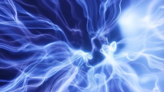 Neural network fractal electricity waves with flowing blue light energy and glowing particles forming motion texture