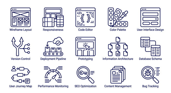Financial Management and Banking Line Icons Set. Wealth Investment, Business Revenue, and Stock Market Vectors.