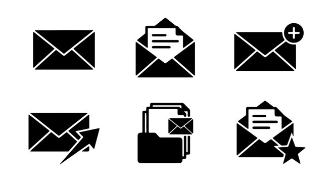 Email Icons Set: Mailbox, Envelope, Document, Notification, Send, Star Rating