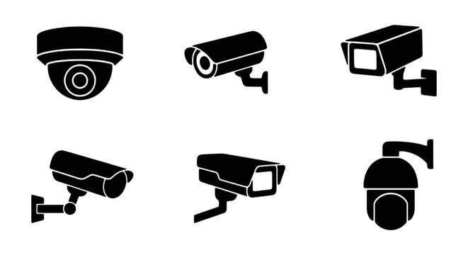 Security Camera Icons, Surveillance System Vector Graphics, CCTV Equipment Set, Monitoring Technology