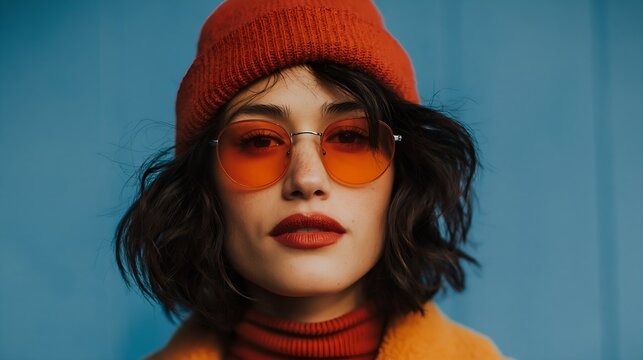 Close-up portrait of a stylish woman with short dark hair