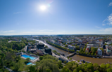 Obraz premium Aerial View of Turku City Center and Aura River in Spring - Urban Cityscape, Finland