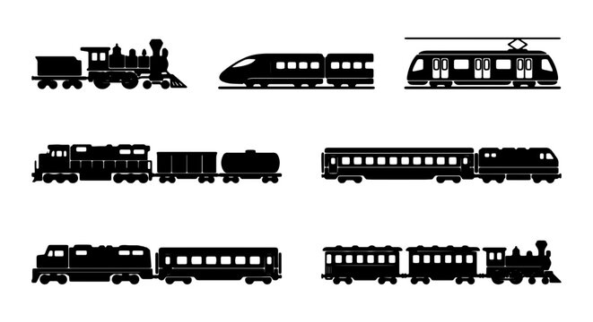 Diverse Train Collection: Vintage Steam Engine, Modern Bullet, Electric Tram, Freight