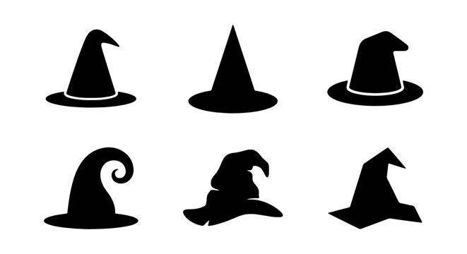 Witch Hats Collection, Halloween Icons, Magic Symbols, Fantasy Costume Elements