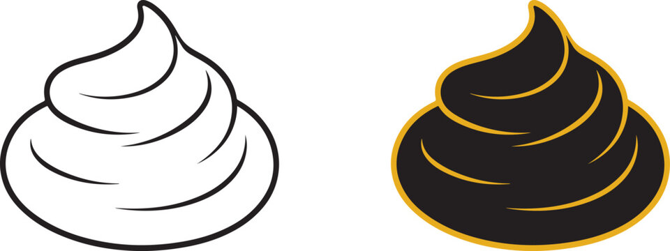 Illustration of a swirl of whipped cream or frosting, black and white outline and solid black with gold border