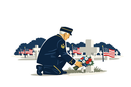 Veterano en homenaje ante la tumba
