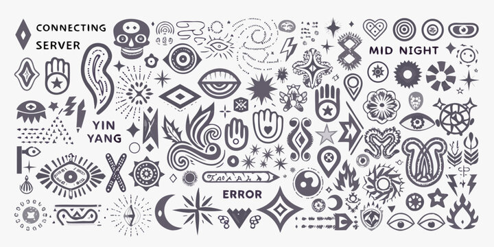 abstract tribal symbols and shapes collection hand drawn style
