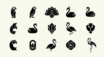 Fototapeta premium Vector Icon Set: Birds and Abstract Symbols