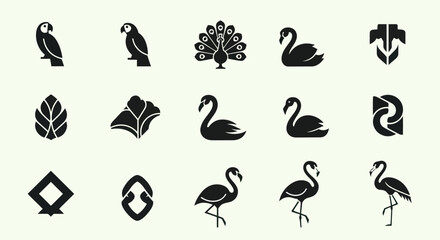 Fototapeta premium Vector Icons: Birds and Abstract Symbols Set
