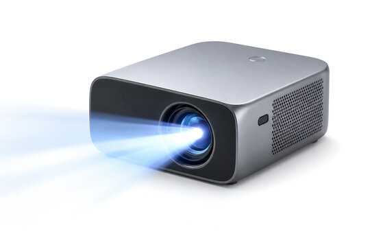 Compact HD Home Theater Projector with Bright Beam Isolated on White