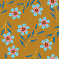 Vintage seamless floral pattern. Liberty style background of small mauve and lilac flowers. Small flowers scattered over a white background. Stock vector for printing on surfaces. Realistic flowers.  © YULIA