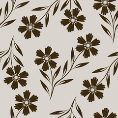 Vintage seamless floral pattern. Liberty style background of small mauve and lilac flowers. Small flowers scattered over a white background. Stock vector for printing on surfaces. Realistic flowers.  © YULIA