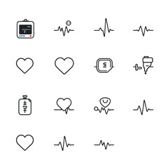 Fototapeta premium Medical icons, healthcare symbols, line style, heartbeat, cardiology, finance, health check, 12 icons, vector graphics