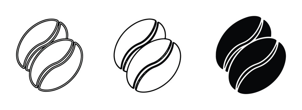 Coffee Bean Icons, Simple Vector Graphics for Cafes and Beverages, Black and White Designs