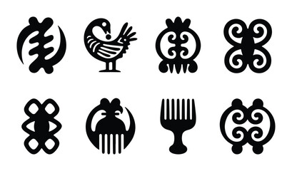 Adinkra Symbols Collection, West African Cultural Icons, Traditional Geometric Patterns, Graphic Design Elements © Nasrin