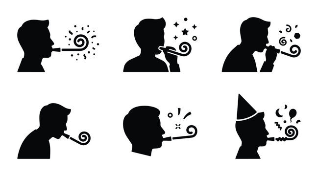 Celebration Silhouette Icons: Party Blowers, Confetti, Festive Fun, Birthday & New Year's Eve