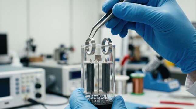 Closeup medium shot showcasing dual barium getter rings being installed symmetrically within a glass envelope emphasizing enhanced functionality in electronic components.